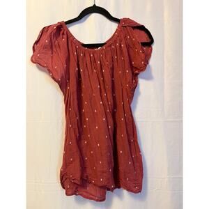 Caslon Ruched Top Cotton Burnt Orange Slit Flutter Sleeve Sz M